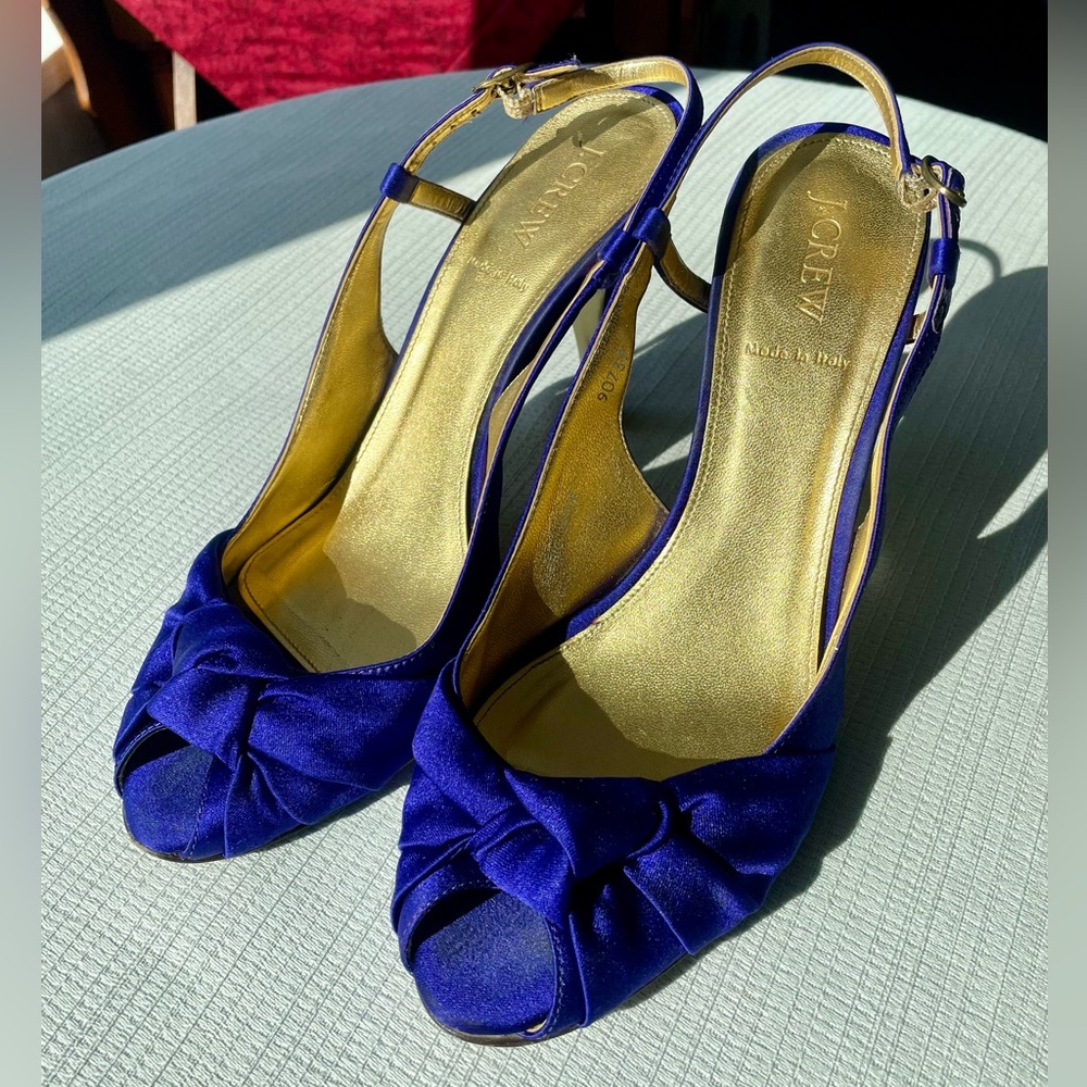 J Crew Martine Satin Heels in Deep Purple